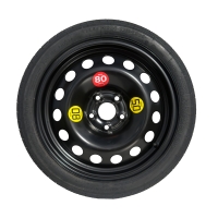 Kit - Rueda de repuesto de galleta MINI HATCH III R16 5x112x66,5 + Llave de Carraca + Gato elevador + Funda para el gato