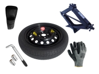 Kit - Rueda de repuesto de galleta HYUNDAI i10 I R15 4x100x54,1 + Llave de Carraca + Gato elevador + Funda para el gato