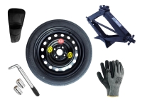 Kit - Rueda de repuesto de galleta MAZDA 2 II R15 4x100x54,1 + Llave de Carraca + Gato elevador + Funda para el gato