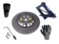 Kit - Rueda de repuesto de galleta TOYOTA AYGO X R16 4x100x54,1 + Llave de Carraca + Gato elevador + Funda para el gato