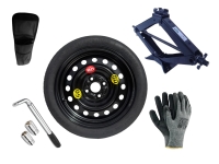 Kit - Rueda de repuesto de galleta OPEL KARL R15 4x100x56,5 + Llave de Carraca + Gato elevador + Funda para el gato