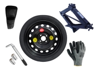 Kit - Rueda de repuesto de galleta OPEL ADAM R16 4x100x56,6 + Llave de Carraca + Gato elevador + Funda para el gato