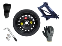 Kit - Rueda de repuesto de galleta SEAT Mii R16 4x100x57,1 + Llave de Carraca + Gato elevador + Funda para el gato