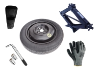 Kit - Rueda de repuesto de galleta DACIA LODGY STEPWAY R15 4x100x60,1 + Llave de Carraca + Gato elevador + Funda para el gato